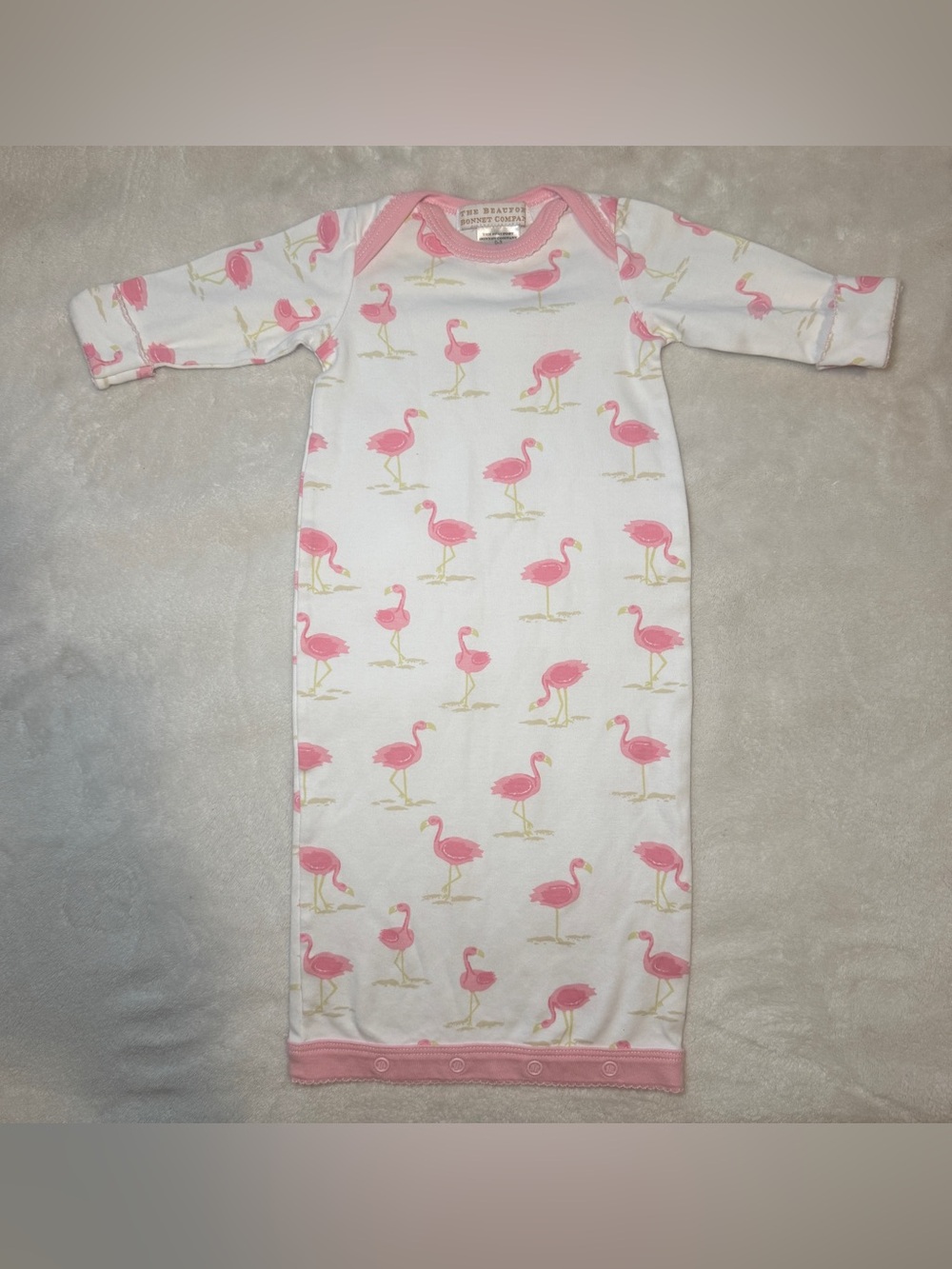 The Beaufort Bonnet Company Sadler Sack Gown in Flarda Flamingo, size 0-3